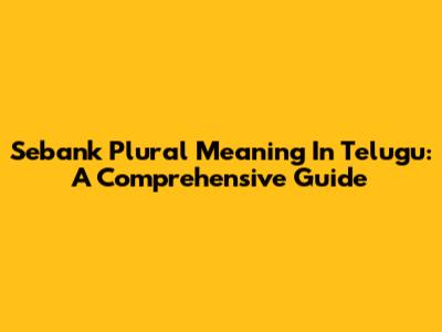 Sebank Plural Meaning In Telugu: A Comprehensive Guide